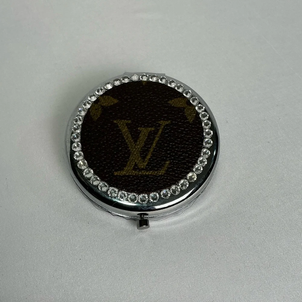 Louis Vuitton Brown Monogram Canvas gold Compact Mirror Swarovski crystals